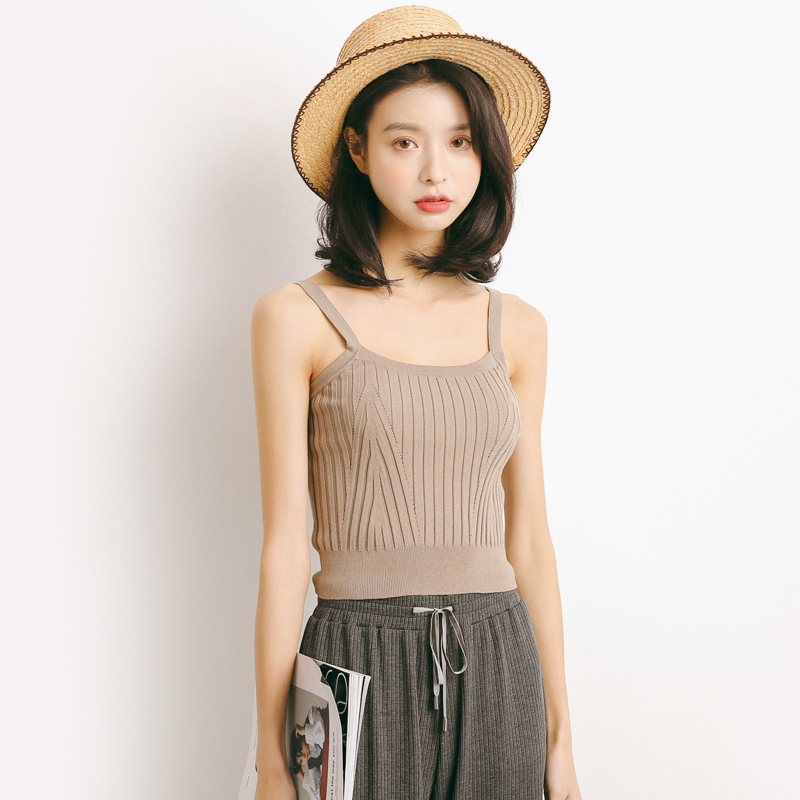 2018夏季韩版新款短款针织吊带衫打底衫女修身显瘦无袖背心