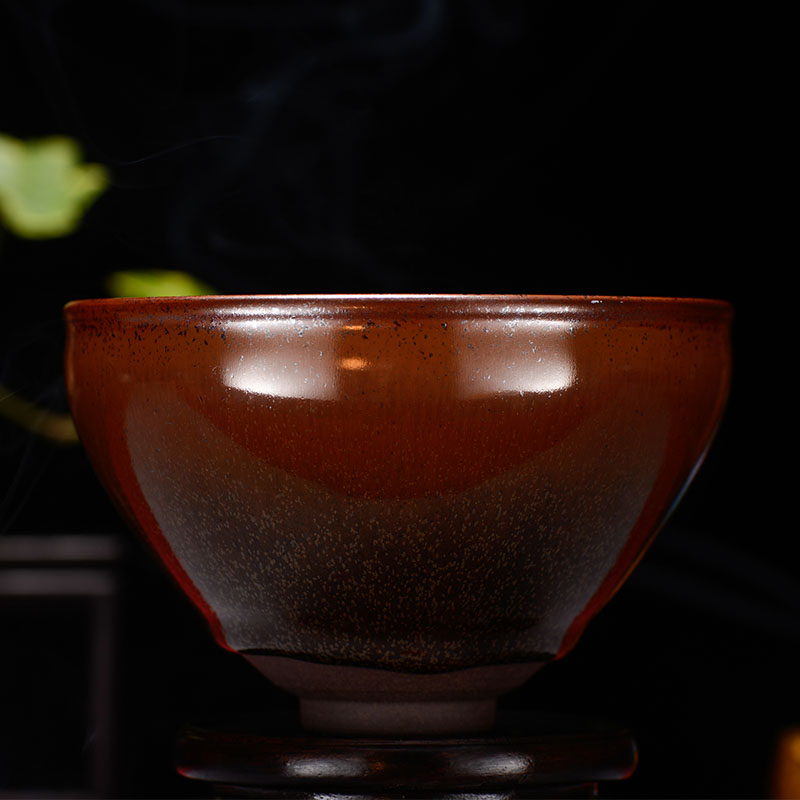 lyb 詹桂溪 柴窑精品建盏 茶末釉敞口杯,柿红芝麻釉点茶碗,茶末釉撇口