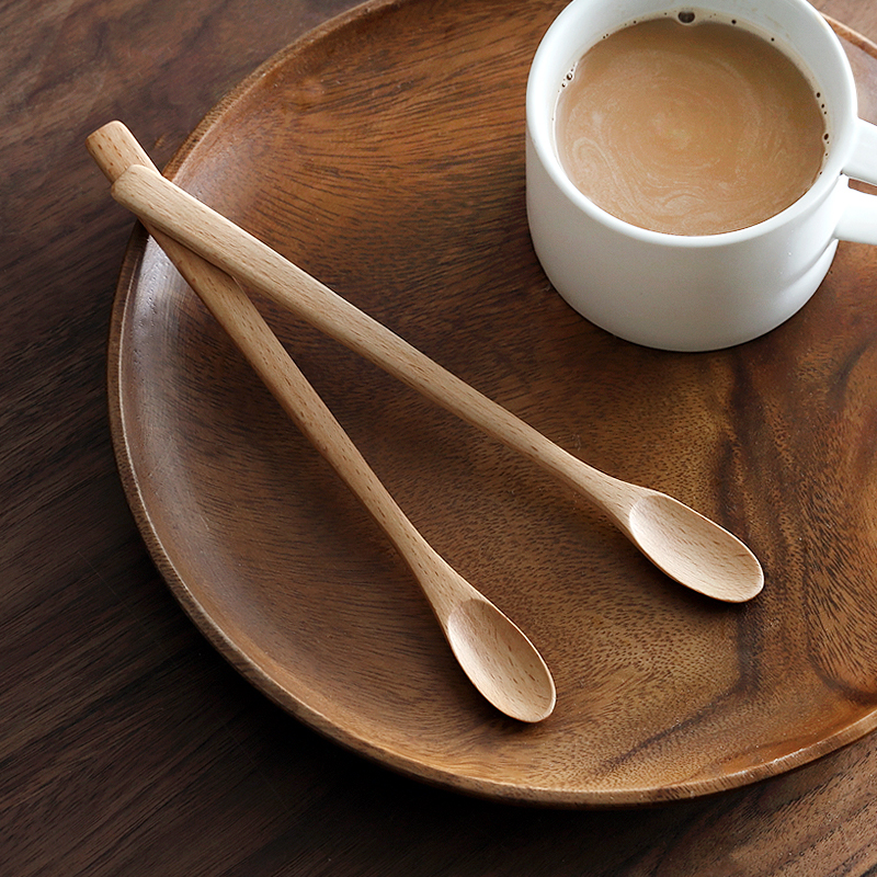 天然榉木搅拌勺咖啡奶茶搅拌勺木制长勺子日式小勺 66081