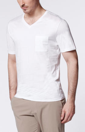 gaowen/高文轻奢男装 白色 v领83%棉 17%桑蚕丝 t恤衫 861dt4
