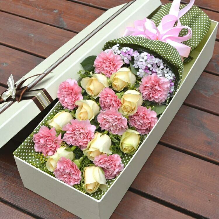 妈妈您辛苦了       10支香槟玫瑰，9支粉色康乃馨，相思梅搭配(1469)