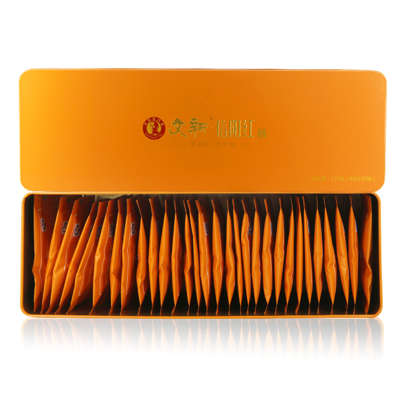 文新茶叶红茶信阳红铁艺礼茶成品茶小袋包装怡红120g(5*24)送配套手提