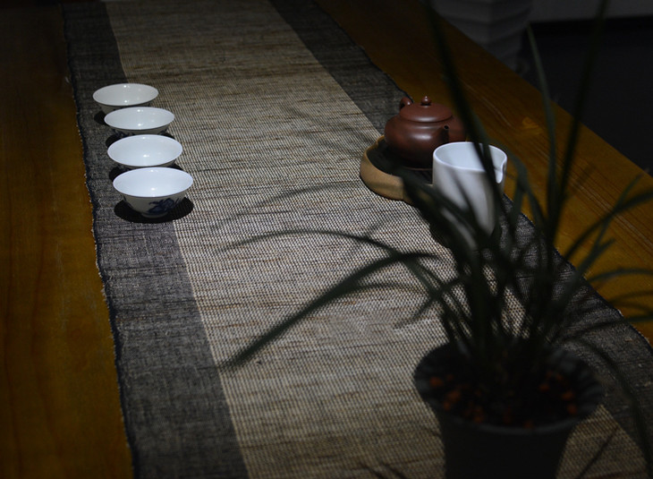 粗麻黑边 纯天然 手工苎麻茶席桌旗桌布