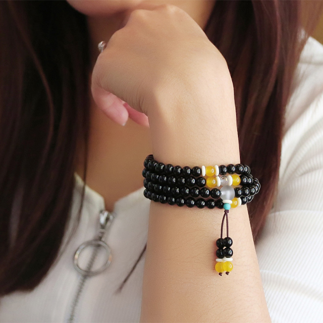 黑曜石108颗佛珠本命佛手链|本命佛护佑,得幸福美满