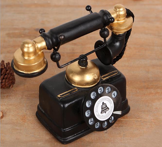 家居摆件怀旧老式听筒电话机欧式家居装饰摆件树脂工艺品酒吧客厅装饰