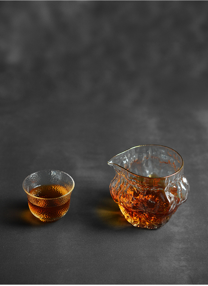 雅集玻璃公道杯分茶器高耐热核桃纹金边高硅硼日式功夫茶具茶海