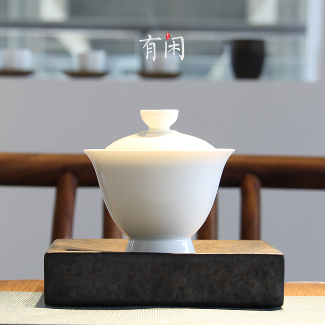 【 月白大肚容无托盖碗 】纯手工白瓷 简洁素雅