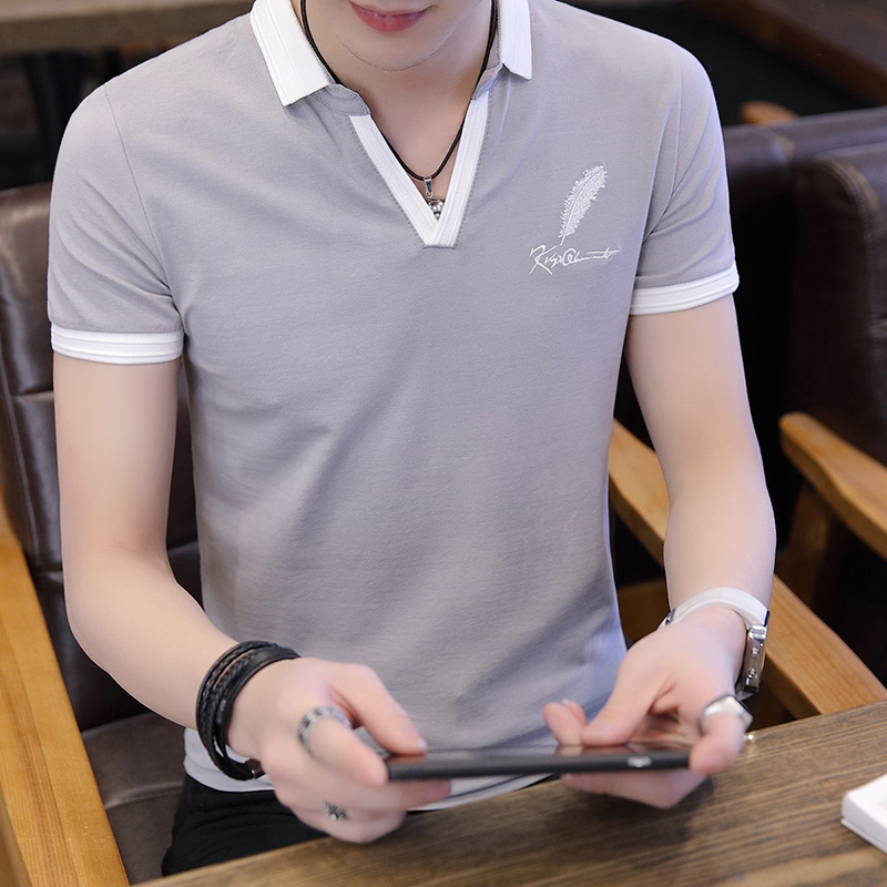 【寒冰紫雨】 商务休闲男装半截袖男生夏季潮流翻领polo衫半袖体恤v领