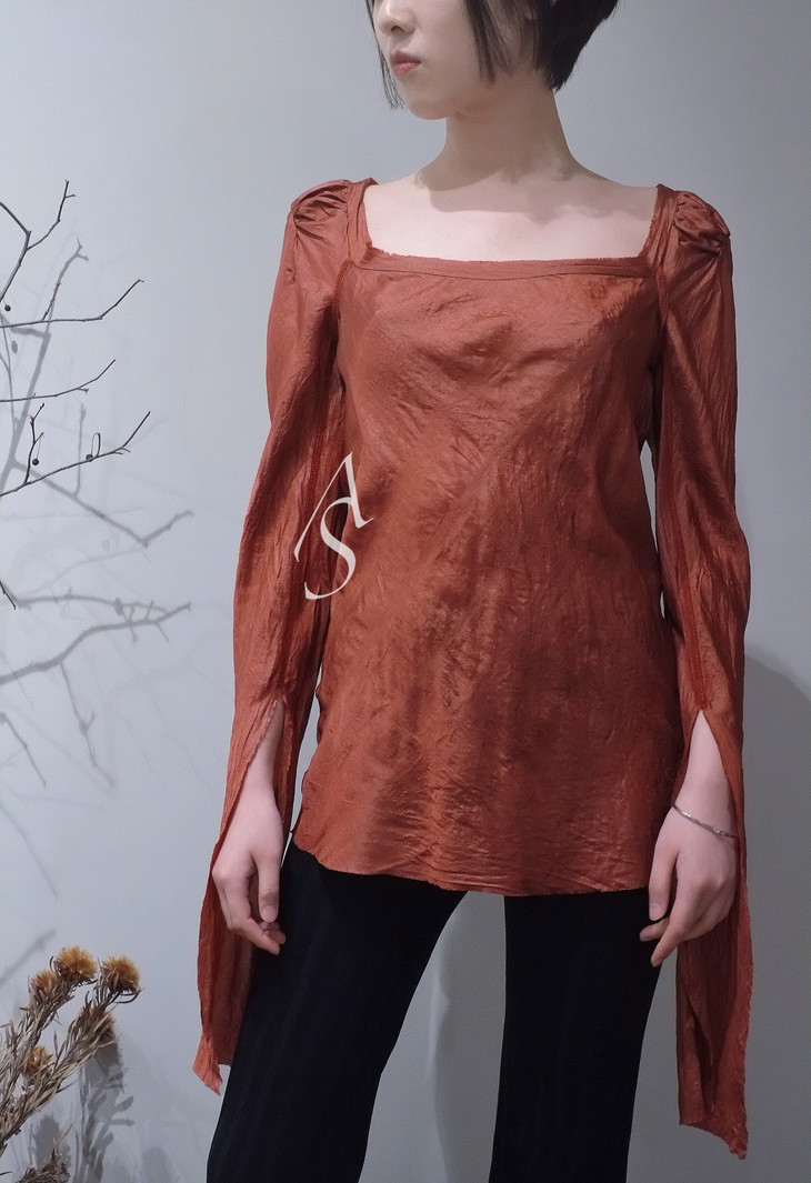 phaedo 18ss 鲑红色宫廷方领真丝上衣