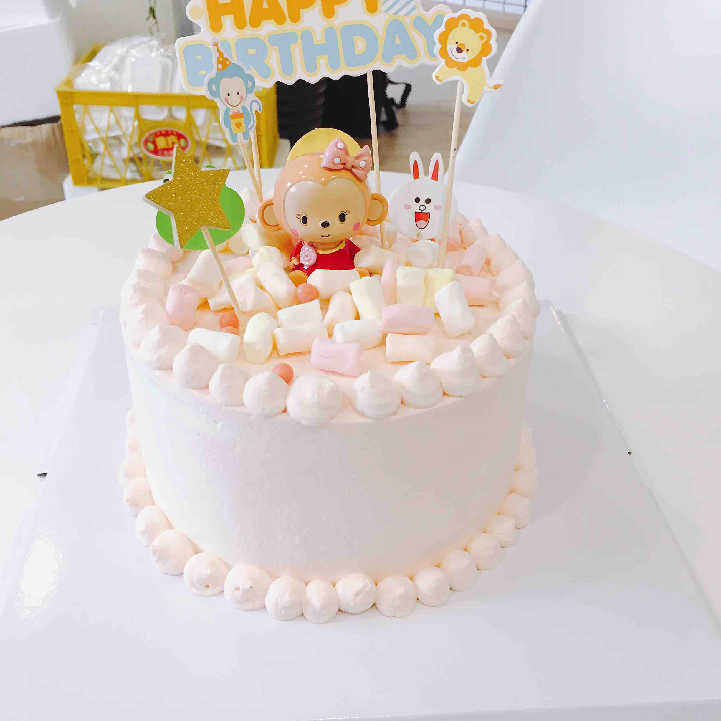 猴子卡通蛋糕(备注女款粉色,男款蓝色)