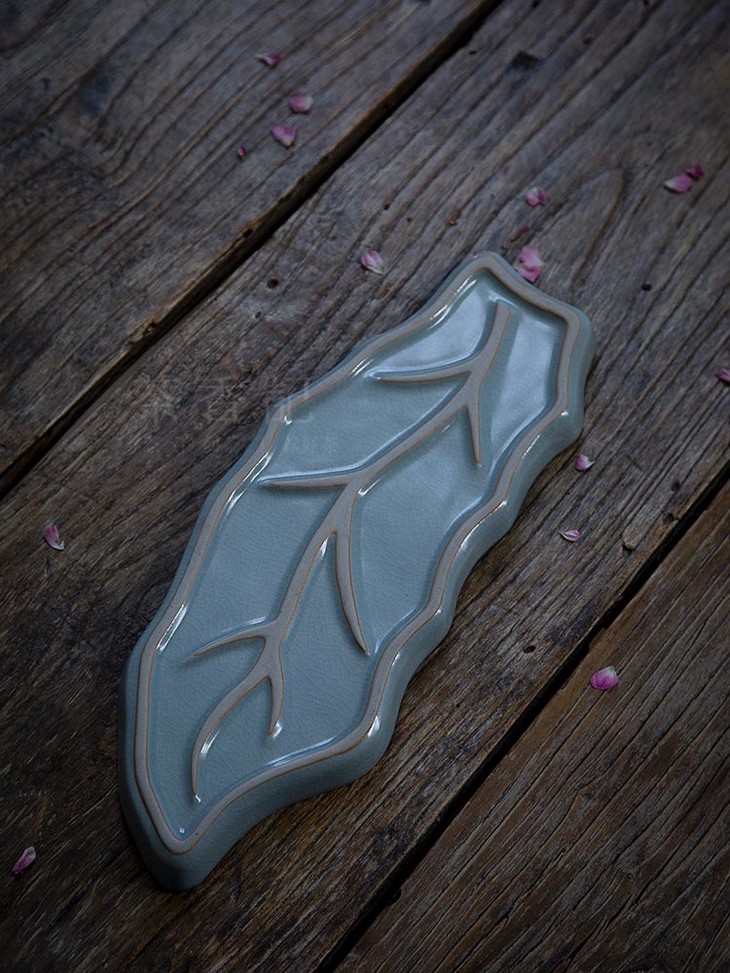 茶香记 汝窑树叶茶盘 蝉翼纹开片 茶杯架 托盘 茶道零配 茶具