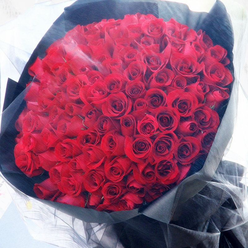 99朵红玫瑰花束(黑纱款)(tcz44)