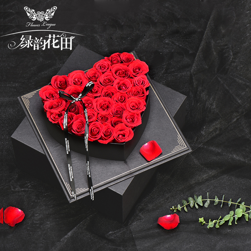 queen-33朵红玫瑰天心盒精美礼盒520情人节送女朋友老婆