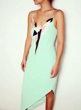 Atelier Miss Lu/  Beryl-薄荷绿不对称吊带裙