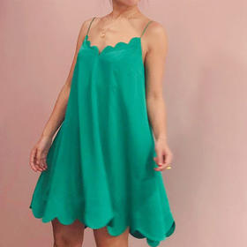 AtelierMissLu / Edwine-绿色波浪边吊带裙