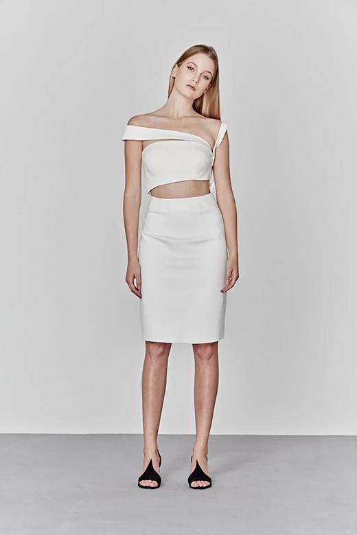 AtelierMissLu/ Athena-白色不对称露肩露腰小礼服 商品图4