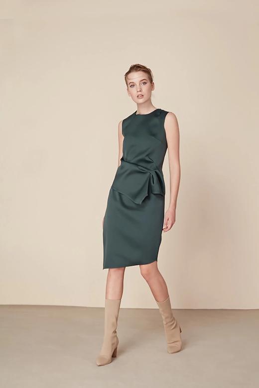 AtelierMissLu/Bridget- 墨绿腰间褶饰连身裙 商品图2