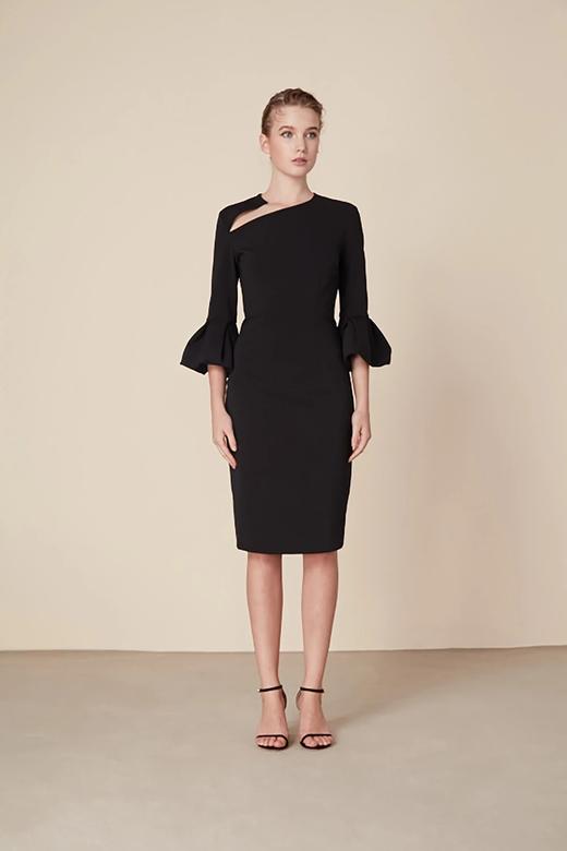 Atelier Miss Lu/  Madeline - 黑色钟形袖肩部挖剪连身裙 商品图4