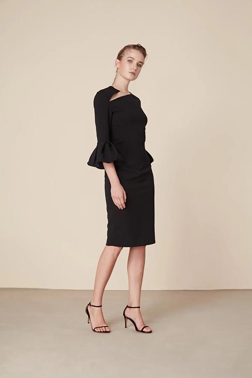 Atelier Miss Lu/  Madeline - 黑色钟形袖肩部挖剪连身裙 商品图3