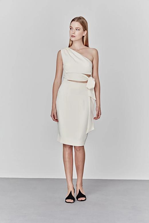 Atelier Miss Lu/Arlene-白色斜肩露腰小礼服 商品图4