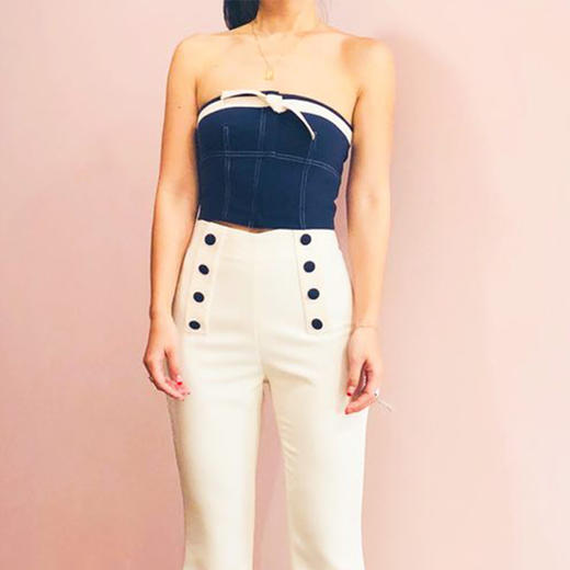 AtelierMissLu / Joan-藏青复古蝴蝶结抹胸 商品图0