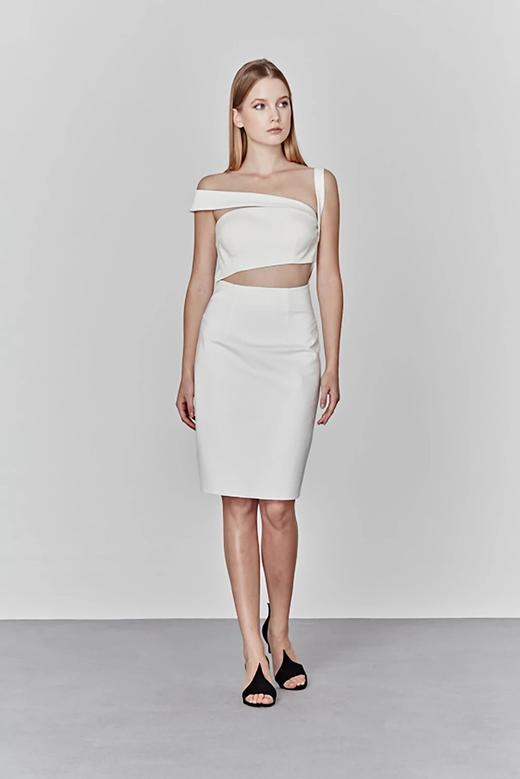 AtelierMissLu/ Athena-白色不对称露肩露腰小礼服 商品图5
