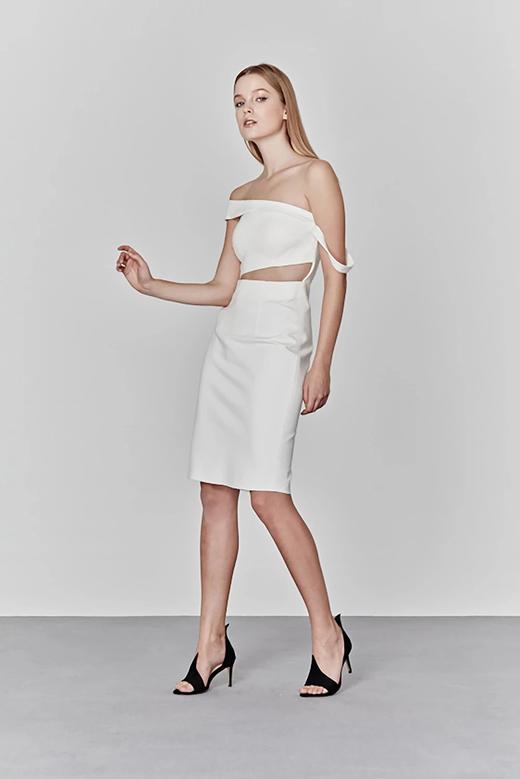 AtelierMissLu/ Athena-白色不对称露肩露腰小礼服 商品图2