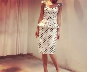 Atelier Miss Lu/ Molly- 黑白波点百褶连身裙