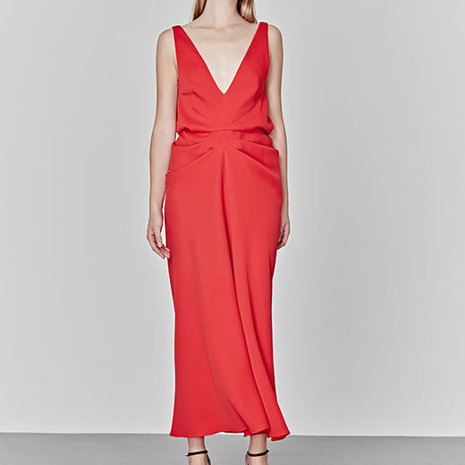 AtelierMissLu / Lena-正红色深V露背褶皱礼服裙 商品图0