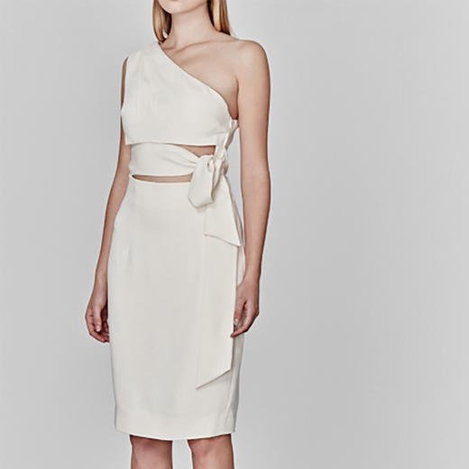 Atelier Miss Lu/Arlene-白色斜肩露腰小礼服 商品图0