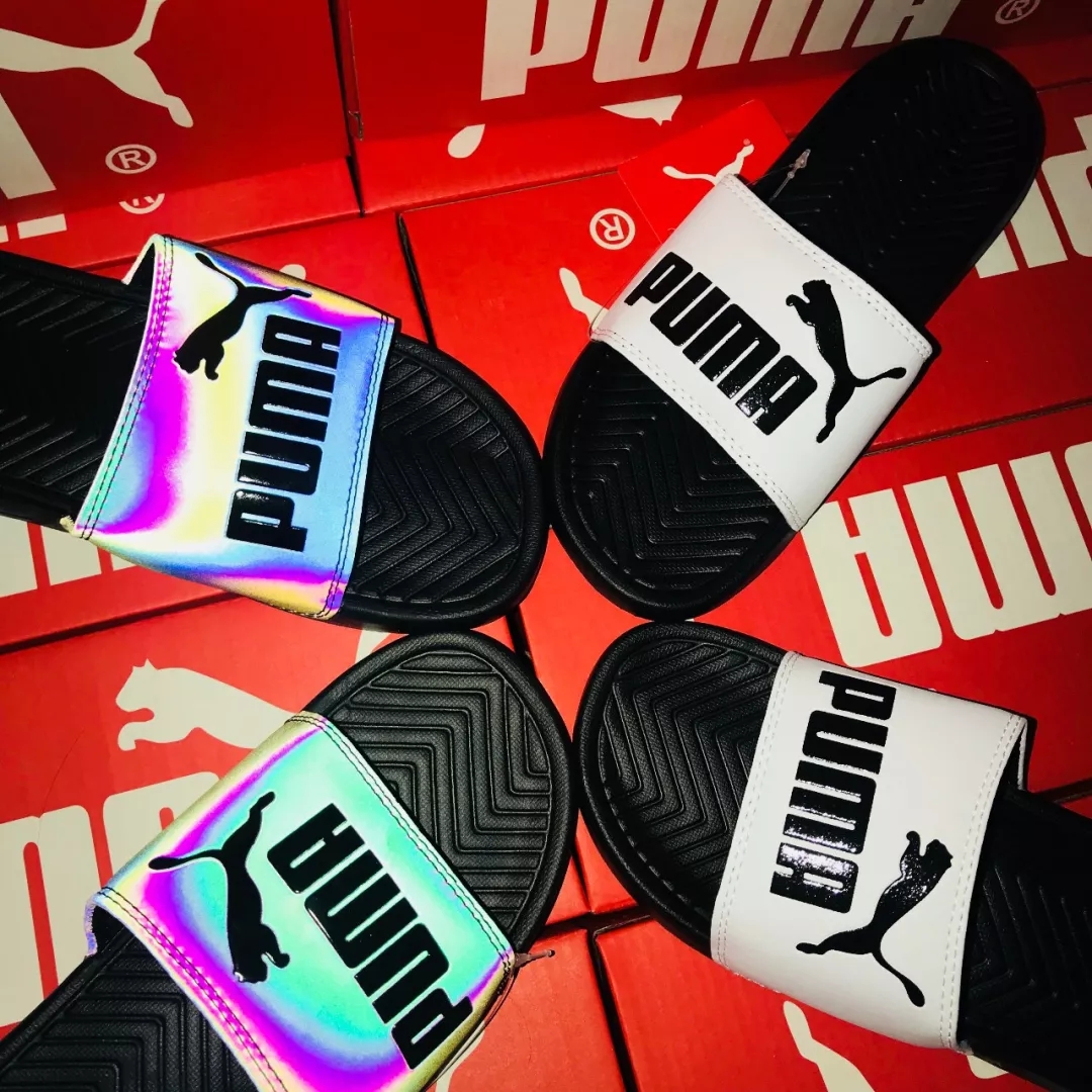 puma popcat swan彪马镭射反光3m 黑色男女拖鞋