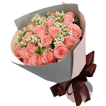(特价)爱丽丝梦境 19朵粉玫瑰,搭配相思梅点缀 鲜花店送花订花预定