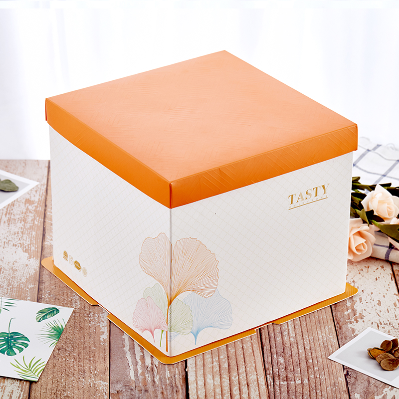 云端包装四季银杏纸质四合一花式蛋糕盒6,8,10寸含刀叉盒礼品包装盒