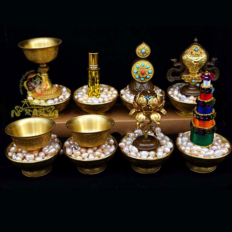梵音苑密宗供品八供精品纯铜慧宝吉祥八供组合不含宝石与供碗