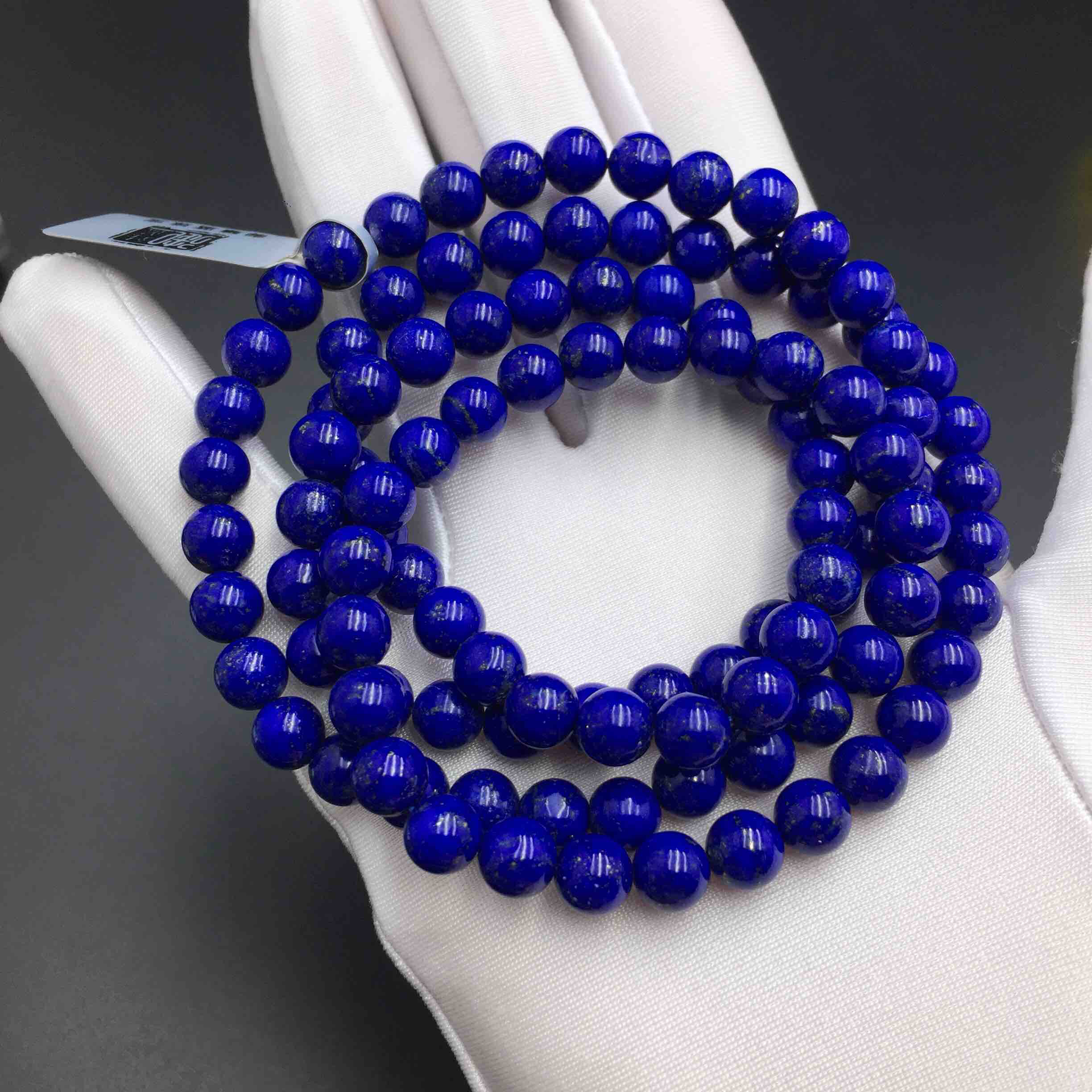 阿富汗国石 7mm青金石圆珠直链 品相如图 有金少白 克重57.