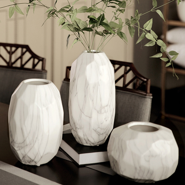 花一派 丨 北欧白色大理石花纹陶瓷花瓶