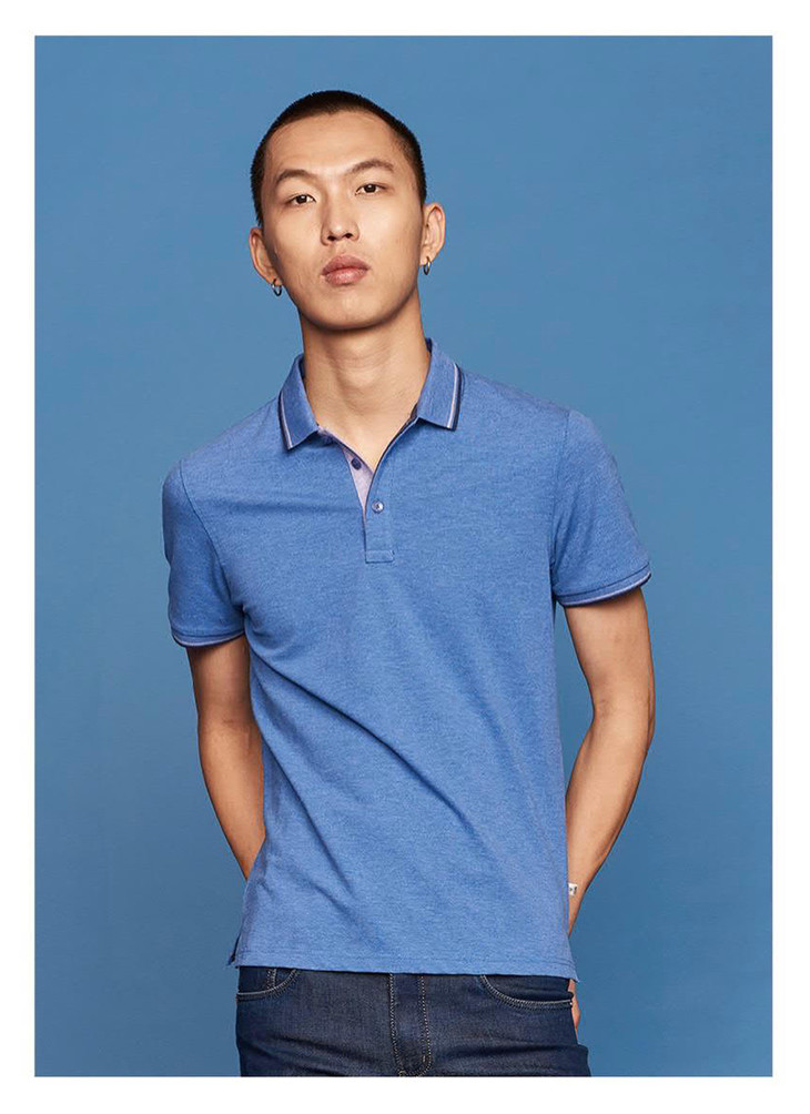 雅鹿男装 2018夏季新款polo衫英伦翻领短袖t恤修身de2tb092c