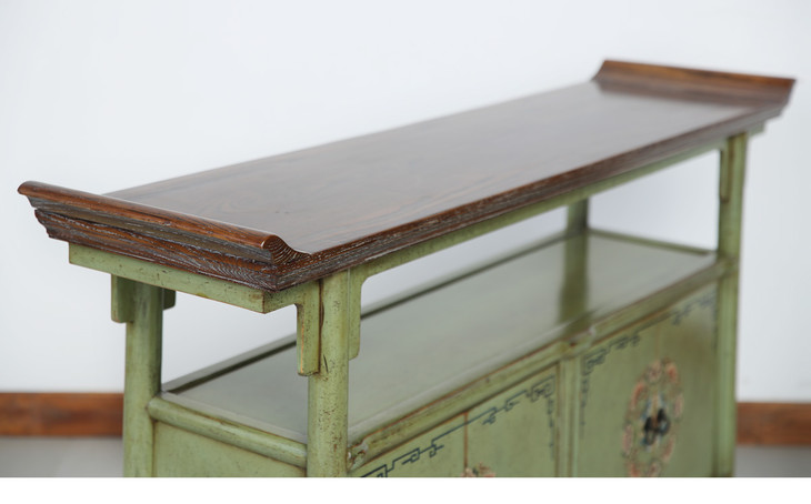 新仿榆木新中式绿二门翘头案玄关柜绿漆边柜qb18040029 newly made