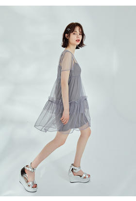 乐田丁明星款,受不了的诱惑,ins超火内搭小衫 网纱裙两件套装wgq80