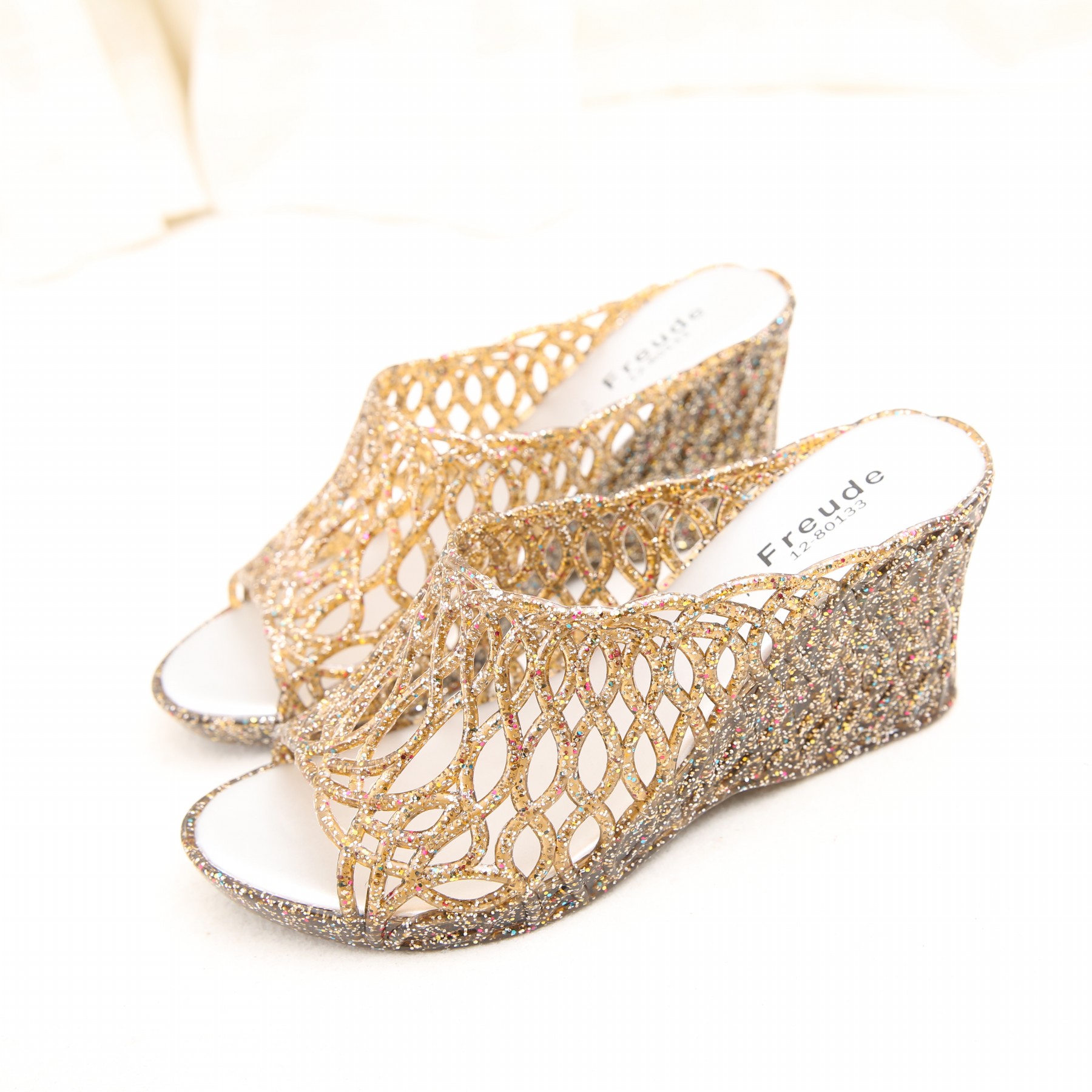 女士时尚优雅舒适水晶透明经典渔网式高跟凉鞋拖鞋061502