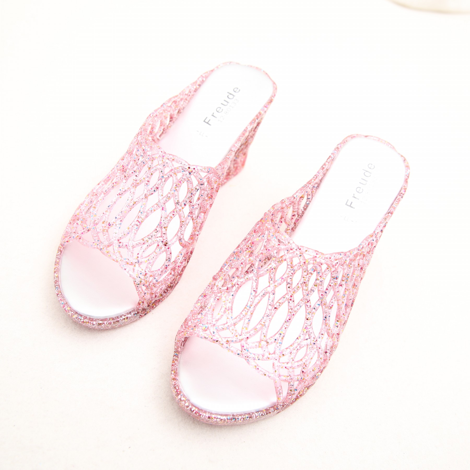 女士时尚优雅舒适水晶透明经典渔网式高跟凉鞋拖鞋061502