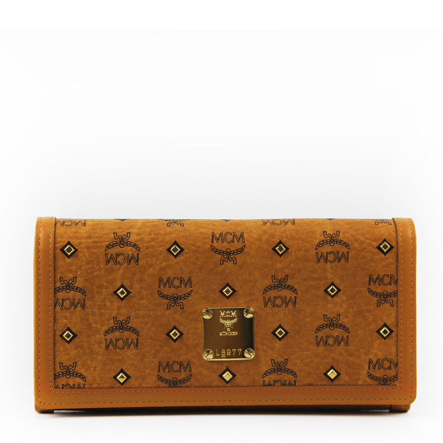 [全新]mcm 黄色铆钉按扣三折女士长款钱包