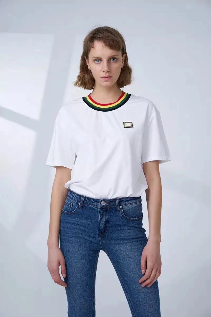 北欧潮牌 acne 2018春夏 彩虹彩色罗纹笑脸t恤