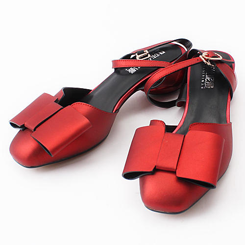 莎丝妮漫36码红色牛皮革凉鞋女包头粗跟C12 商品图0