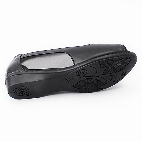 石米令37码黑色女凉鞋牛皮鱼嘴镂空真皮妈妈鞋C37 商品图5