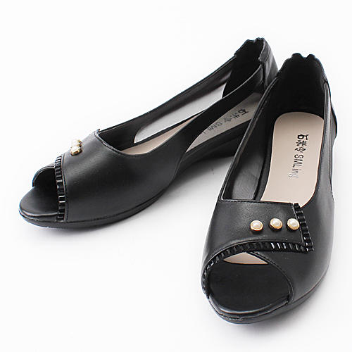 石米令37码黑色女凉鞋牛皮鱼嘴镂空真皮妈妈鞋C37 商品图0