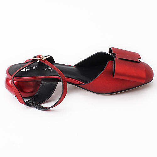 莎丝妮漫36码红色牛皮革凉鞋女包头粗跟C12 商品图3