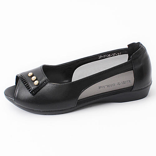 石米令37码黑色女凉鞋牛皮鱼嘴镂空真皮妈妈鞋C37 商品图1