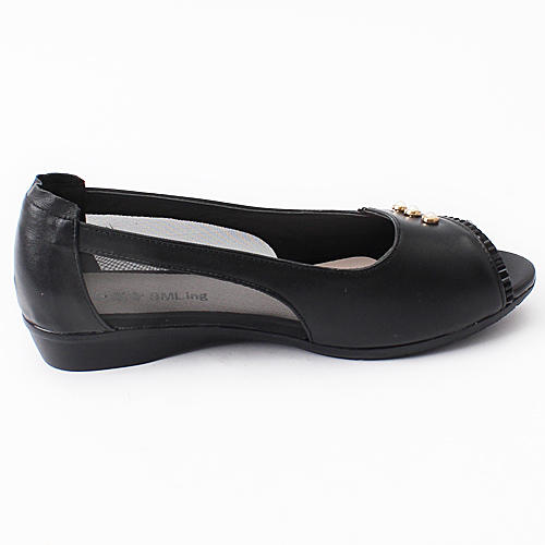 石米令37码黑色女凉鞋牛皮鱼嘴镂空真皮妈妈鞋C37 商品图3