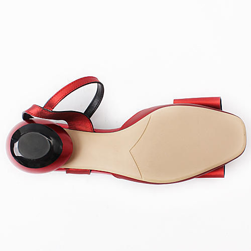 莎丝妮漫36码红色牛皮革凉鞋女包头粗跟C12 商品图5